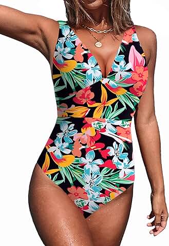 Women’s Ribbed V-Neck One-Piece Swimsuit