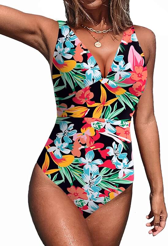 Women’s Ribbed V-Neck One-Piece Swimsuit