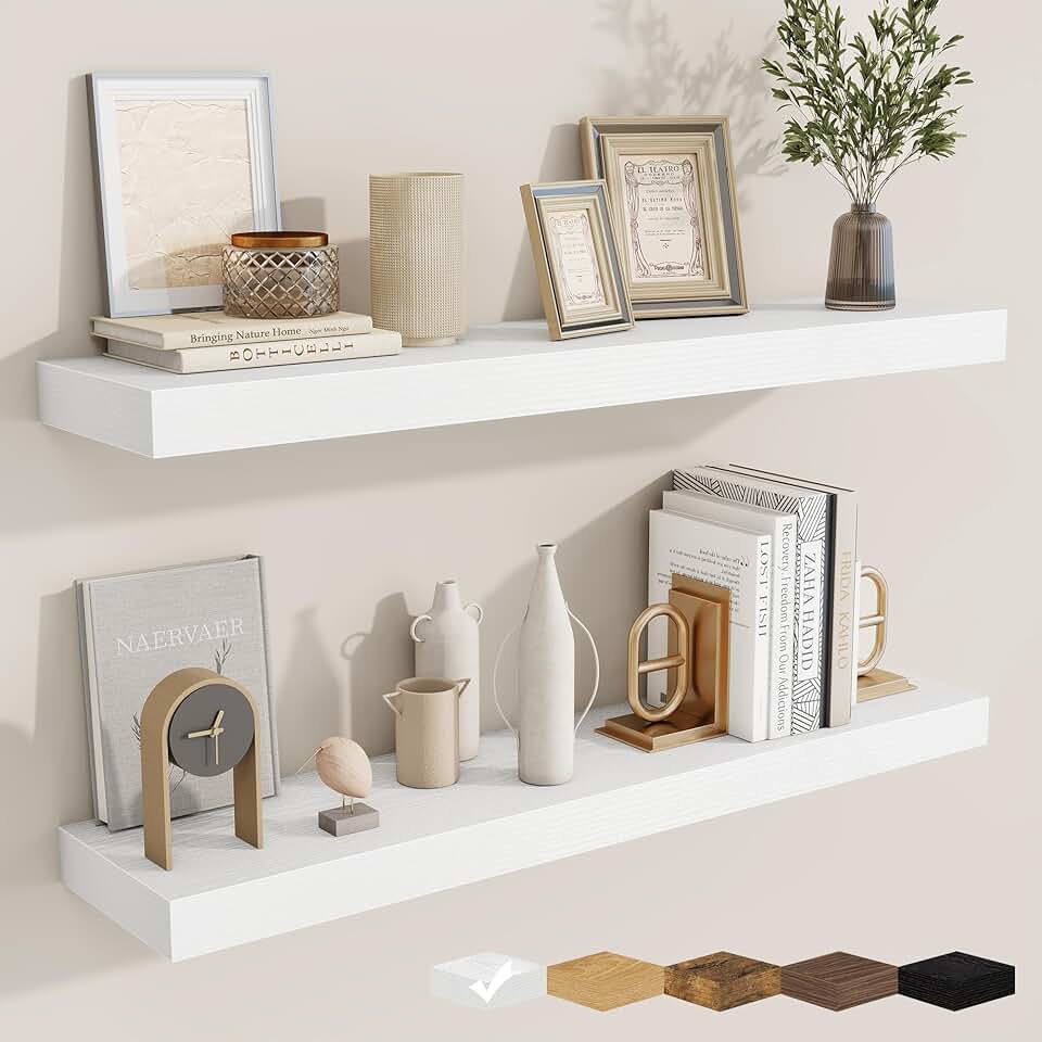 White 36-Inch Wall Floating Shelves Set of 2