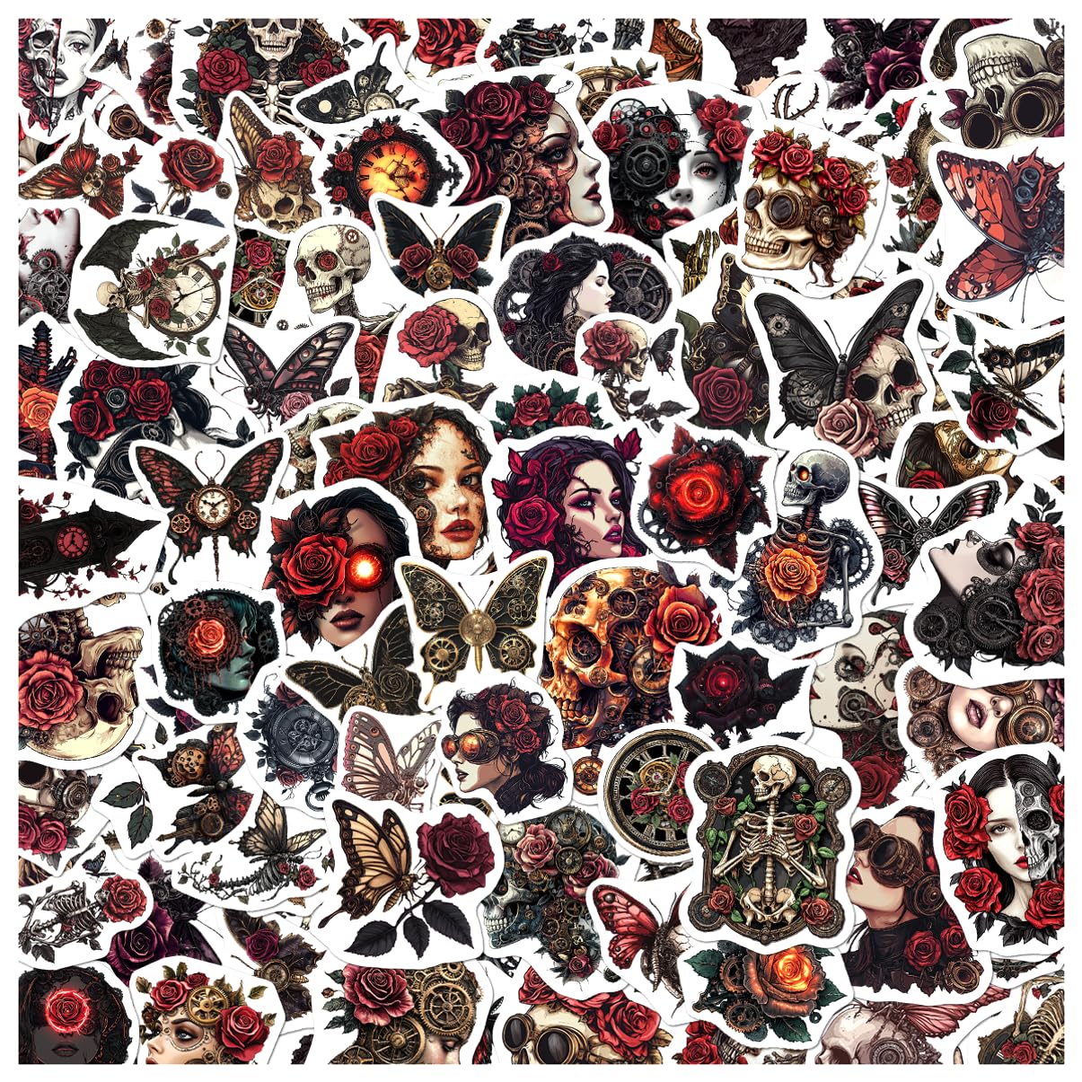Gothic Steampunk Skeleton Rose Sticker Pack