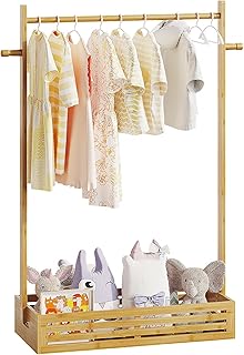 Kids and pet clothes rack with storage and hanging rod
