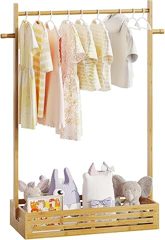Kids and pet clothes rack with storage and hanging rod