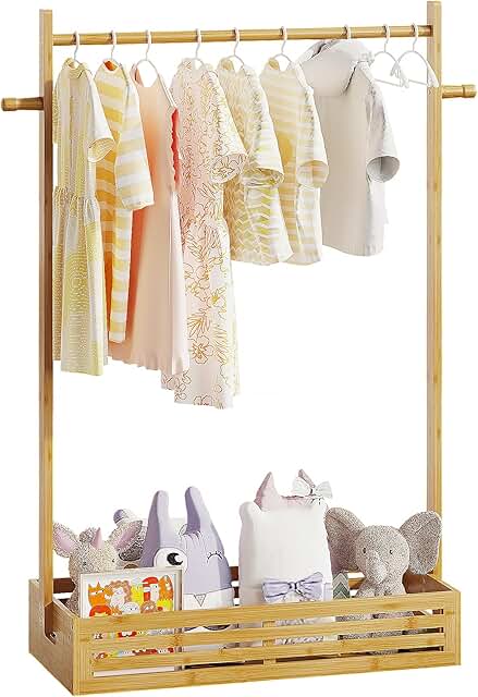 Kids and pet clothes rack with storage and hanging rod