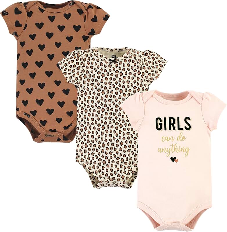 Baby girls' cotton bodysuits pack of three