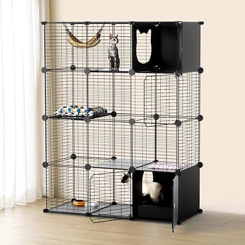 Indoor Cat Enclosure with Litter Box and Multi-Level Design
