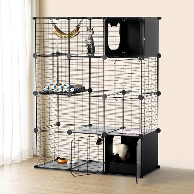 Indoor Cat Enclosure with Litter Box and Multi-Level Design