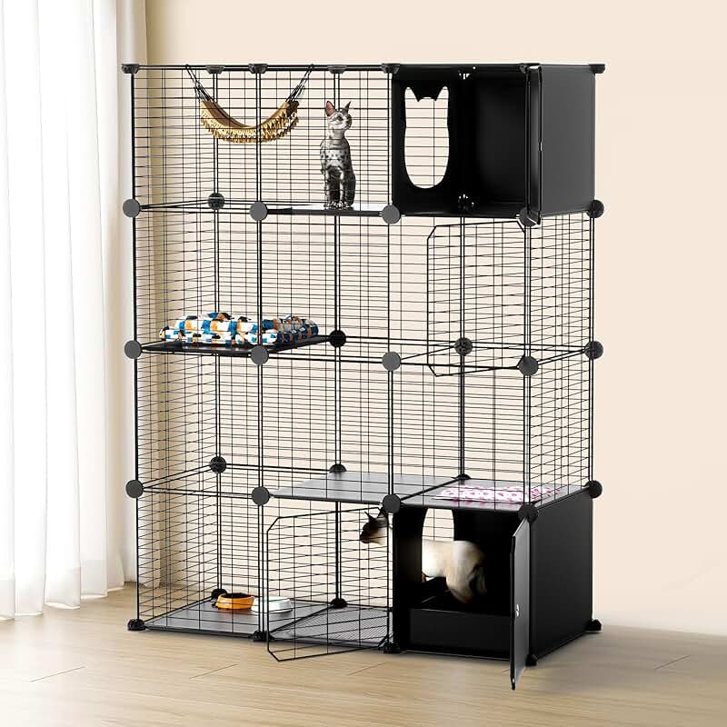 Indoor Cat Enclosure with Litter Box and Multi-Level Design
