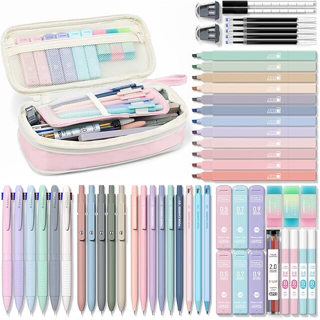 Colorful School Supplies Set with Pencil Case and Pens