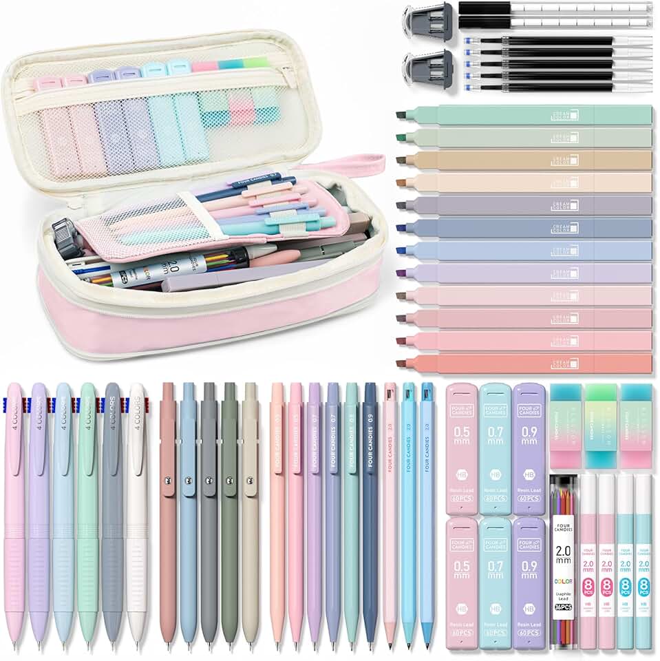 Colorful School Supplies Set with Pencil Case and Pens