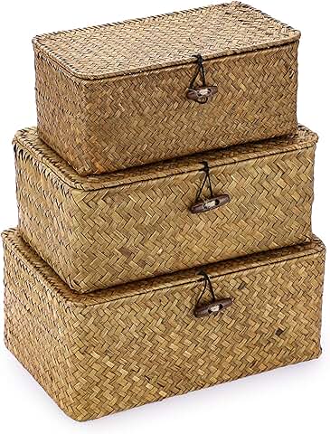 Set of 3 Natural Seagrass Wicker Storage Baskets