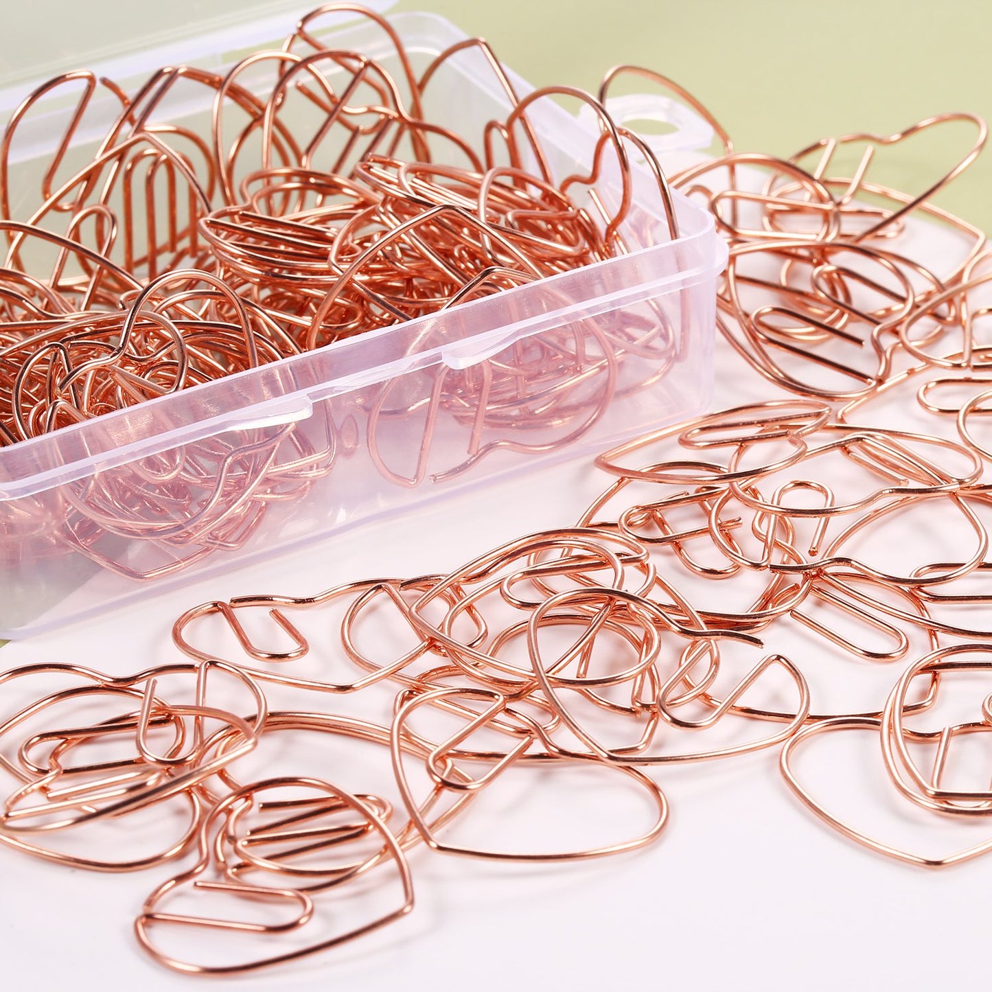 100 Mini Heart-Shaped Metal Paper Clips in Rose Gold