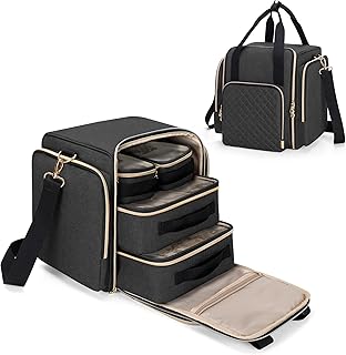 Large black travel makeup bag with removable cases