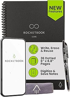Reusable Spiral Notebook, 6x8.8, Black, Dotted Pages