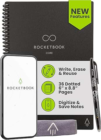 Reusable Spiral Notebook, 6x8.8, Black, Dotted Pages