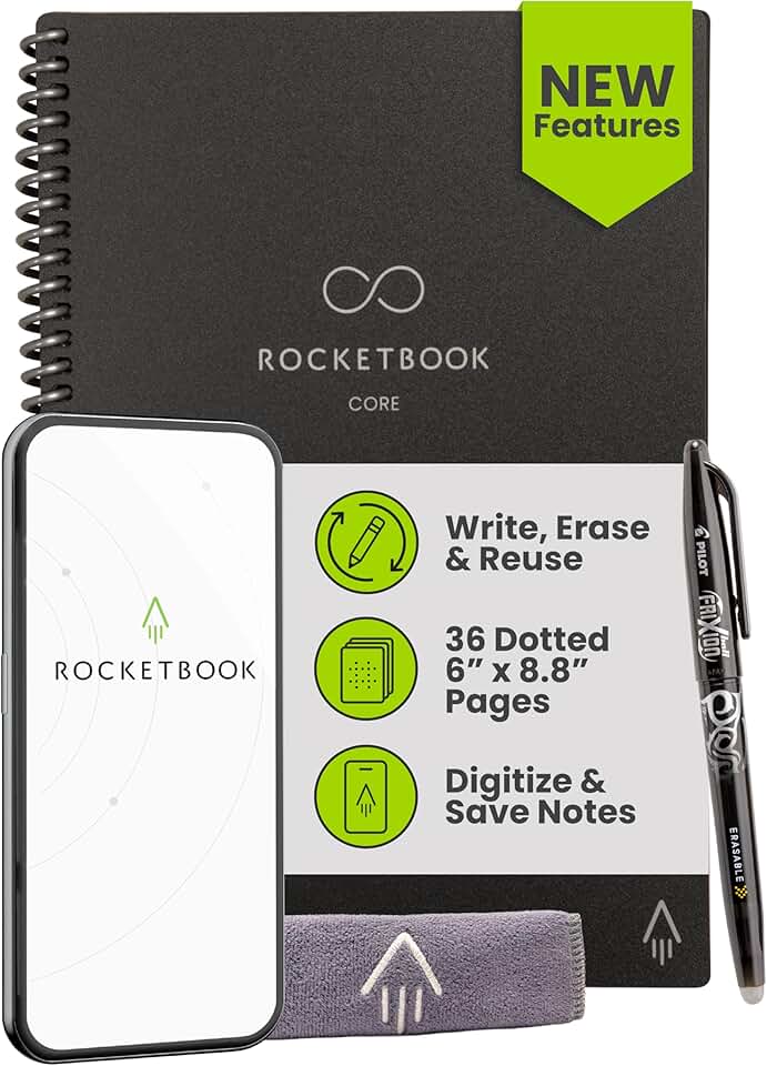 Reusable Spiral Notebook, 6x8.8, Black, Dotted Pages