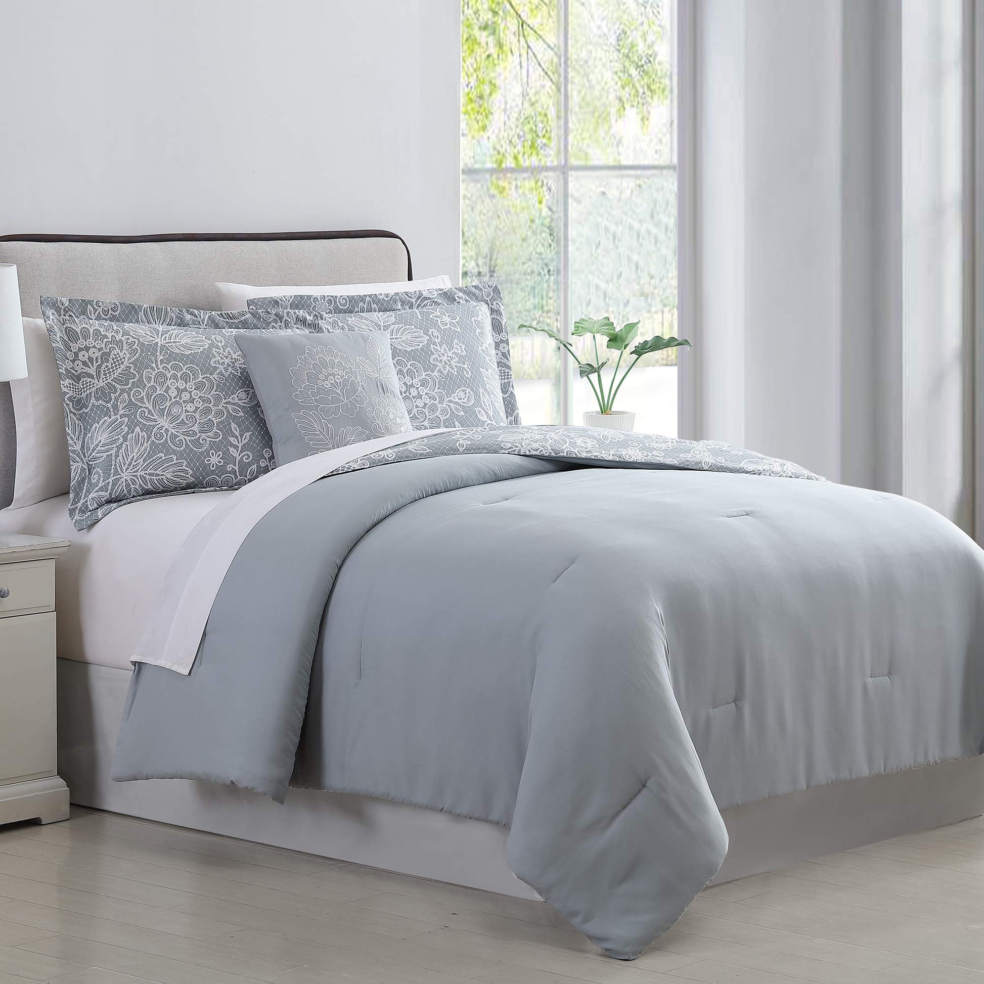  Olivia 8-Piece Reversible Bed in a Bag Silver Blue, Queen)