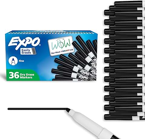 Black dry erase markers, fine tip, 36-pack