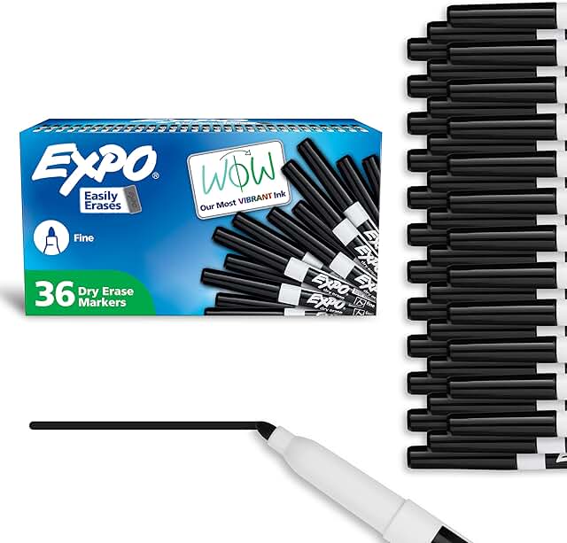 Black dry erase markers, fine tip, 36-pack
