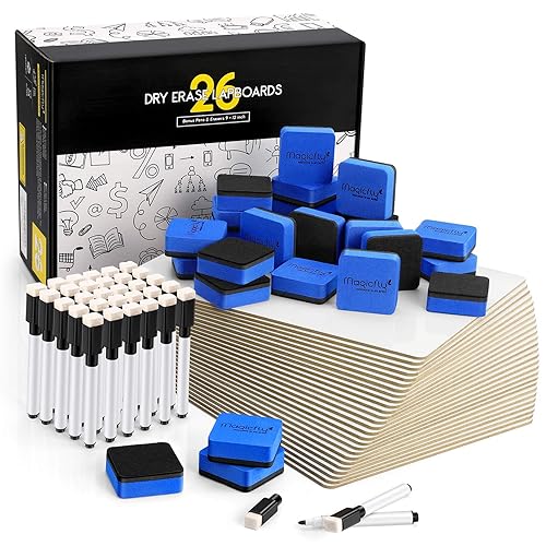 Set of 26 Small Whiteboards with Pens and Erasers