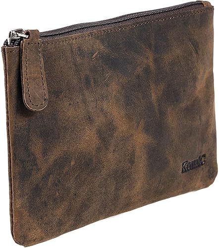 Leather zippered pencil case for artists and office use
