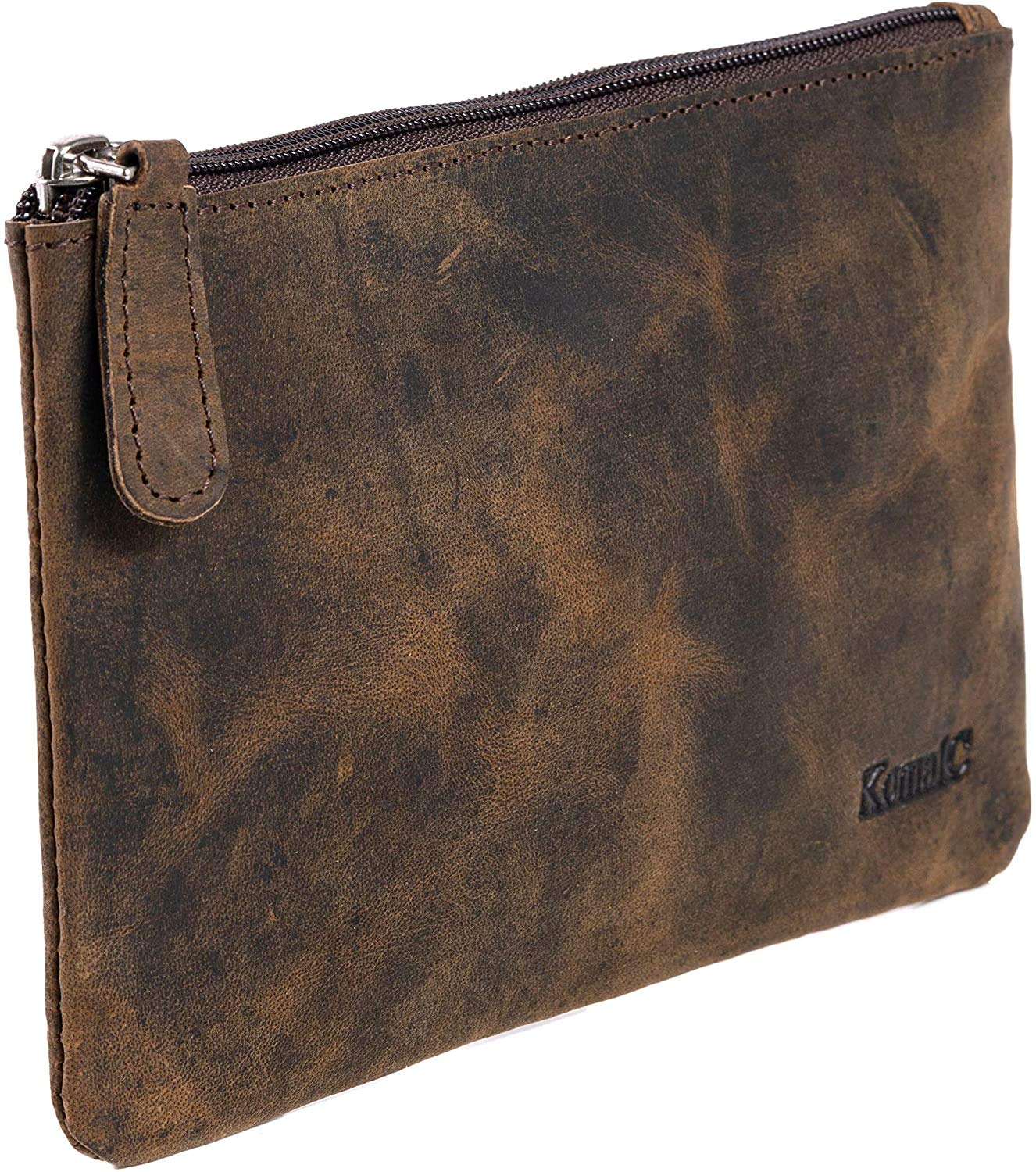 Leather zippered pencil case for artists and office use