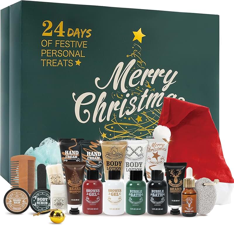 2025 Men's Christmas Beard Grooming Calendar with 24 Items