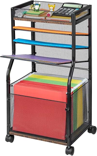 5-Tier Mobile File Cart with Hanging Folders