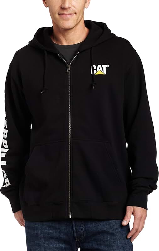 Men's full zip hoodie with front pockets and cord management
