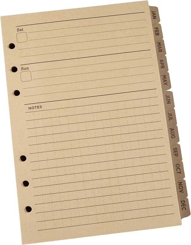 Weatherproof Weekly Calendar Set, 5" x 7", Tan Sheets