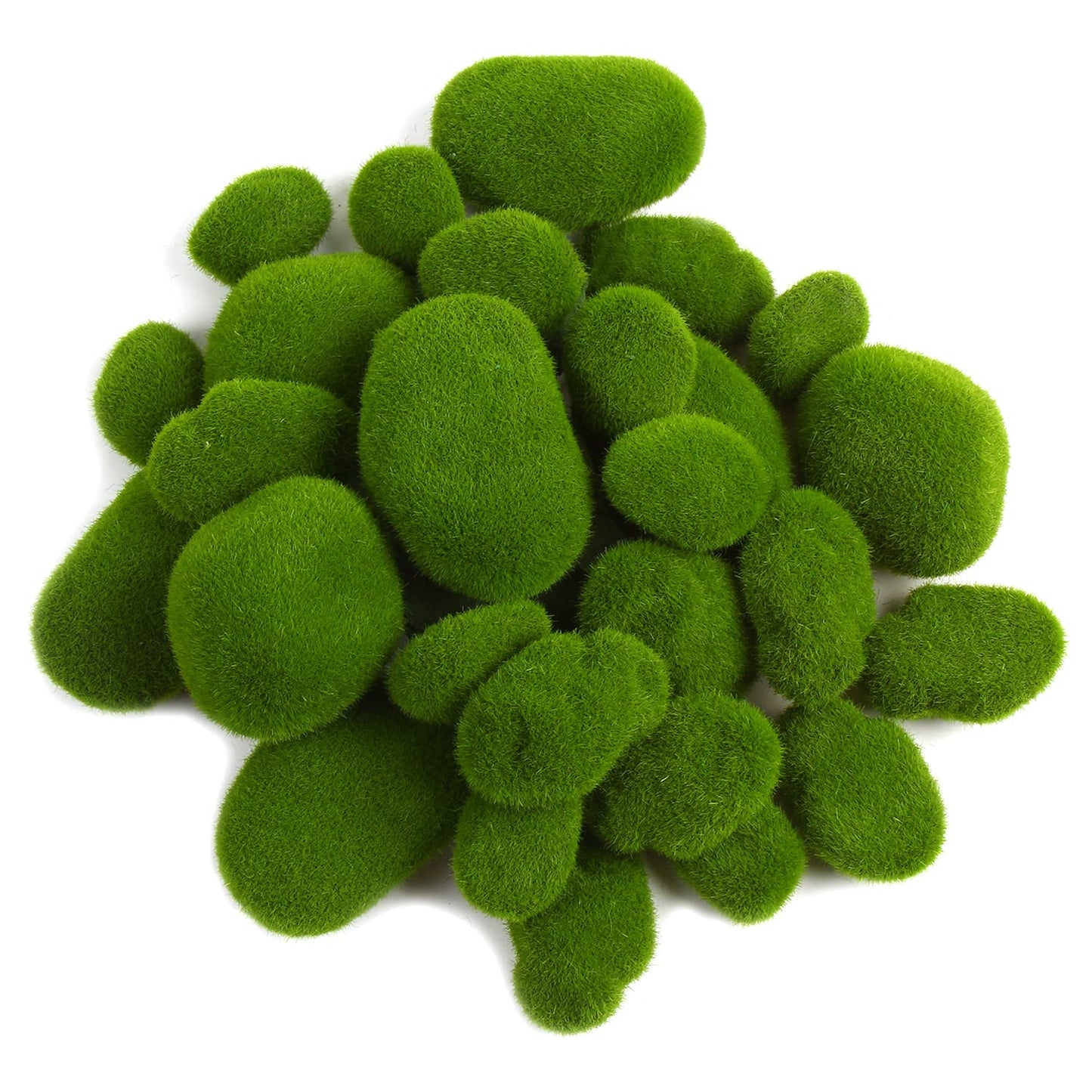 40pcs Green Moss Rocks Set in 7 Sizes for Decor and Landscaping