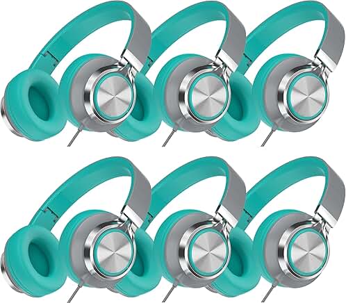 Wired over-ear classroom headphones for kids, 6-pack