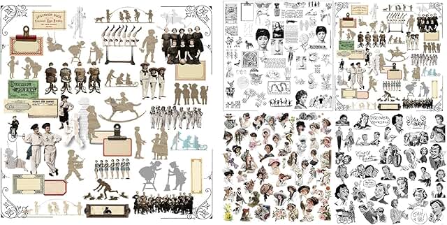 Set of 5 Vintage Junk Journal Stickers and Ephemera