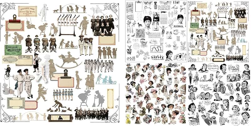 Set of 5 Vintage Junk Journal Stickers and Ephemera