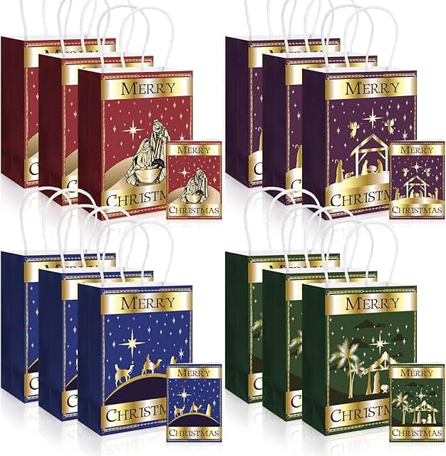 Set of 12 Christmas Nativity Gift Bags with Cards