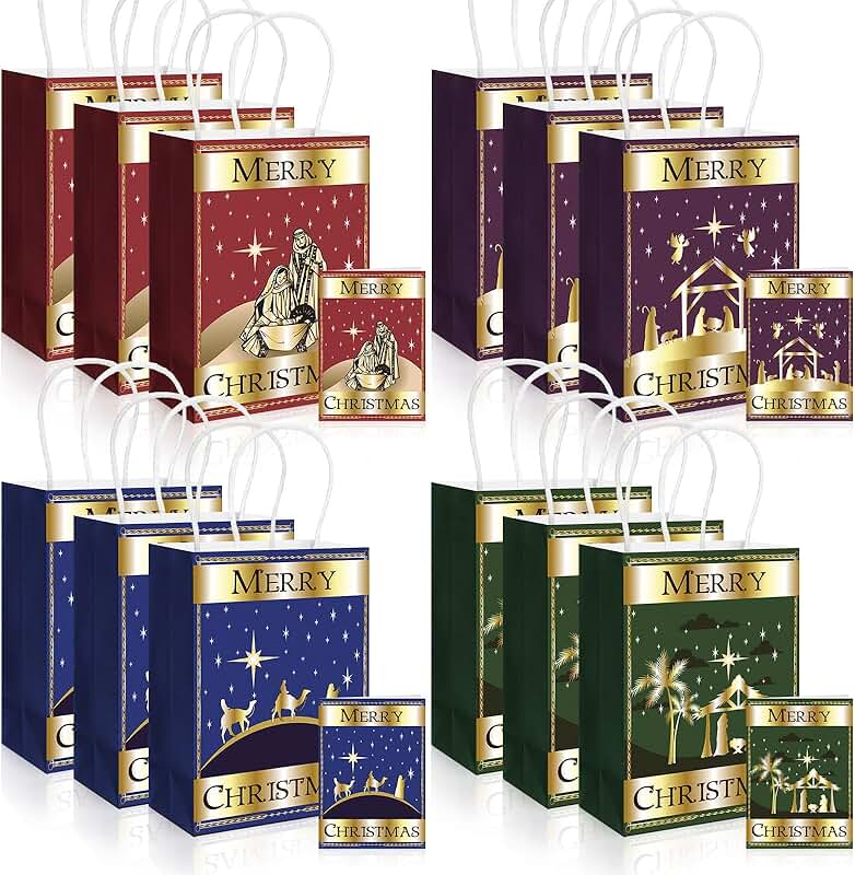 Set of 12 Christmas Nativity Gift Bags with Cards