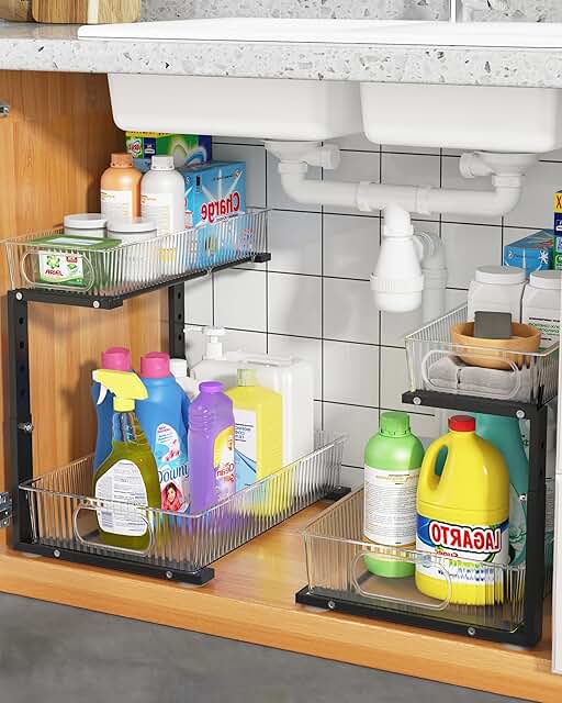Adjustable Under Sink Organizer Set for Bathroom and Kitchen