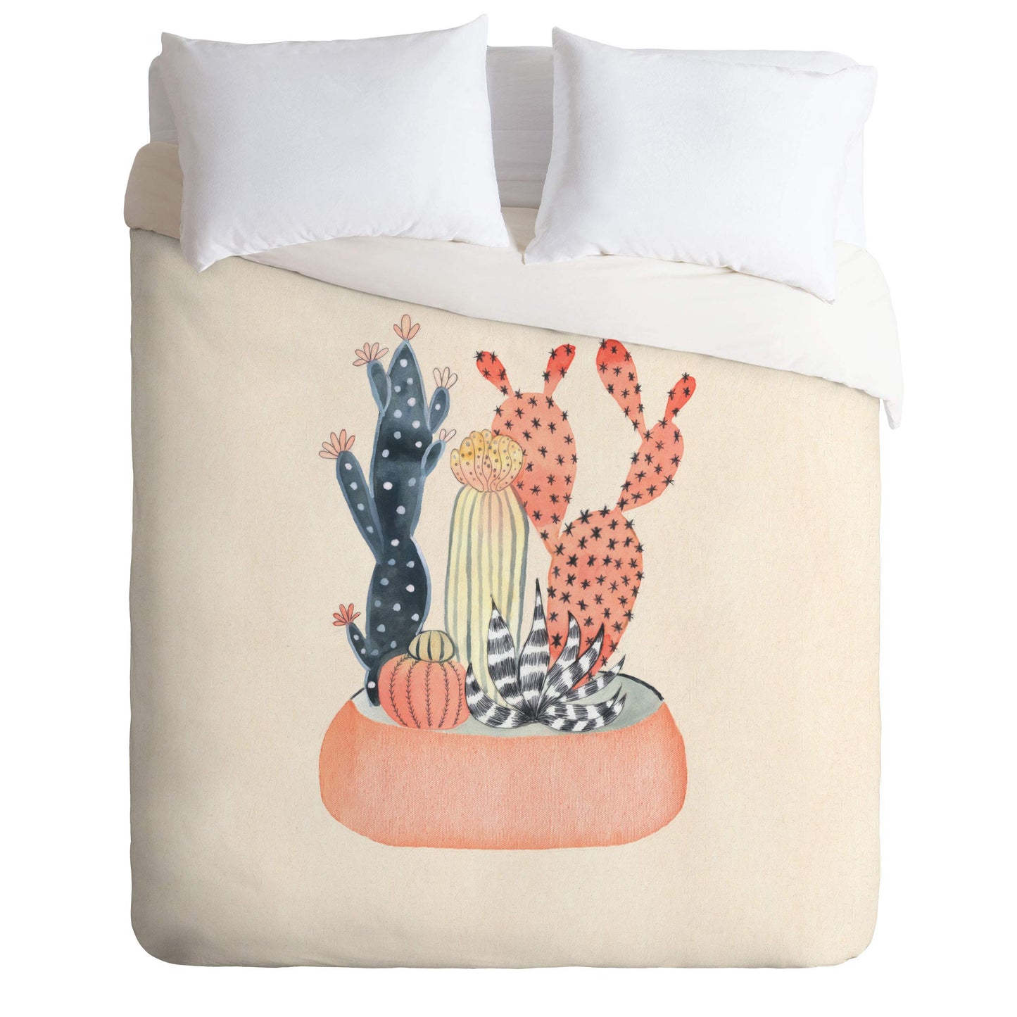 Dash and Ash Plants for Days Duvet Set with Pillow Sham, Twin, Multi