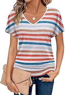 Women's V-Neck Short Sleeve Blouse, Ruched, Casual to Business