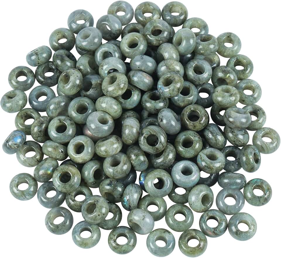 20 Large Hole Grey Moonstone Beads for Jewelry Making