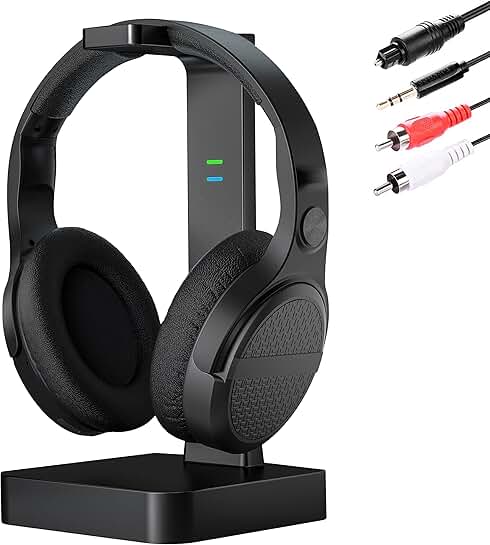 Wireless TV Headphones with 2.4 GHz RF and 10-Hour Play