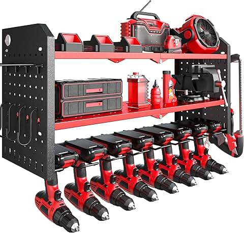 Power Tool Organizer Wall Mount with Drill Holders and Hooks