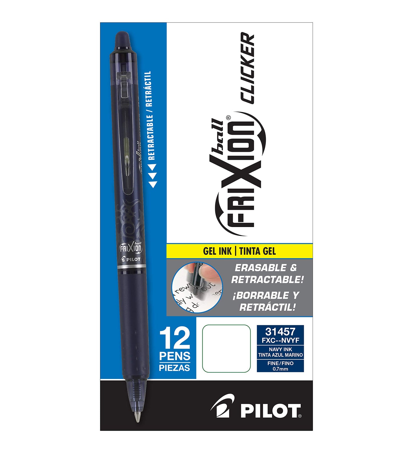 12 Navy Ink Erasable Gel Pens, Fine Point