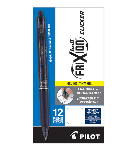 12 Navy Ink Erasable Gel Pens, Fine Point