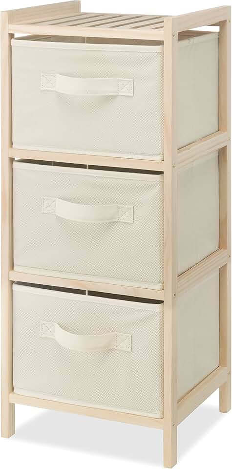 Wooden 3-Drawer Storage Chest with Fabric Bins