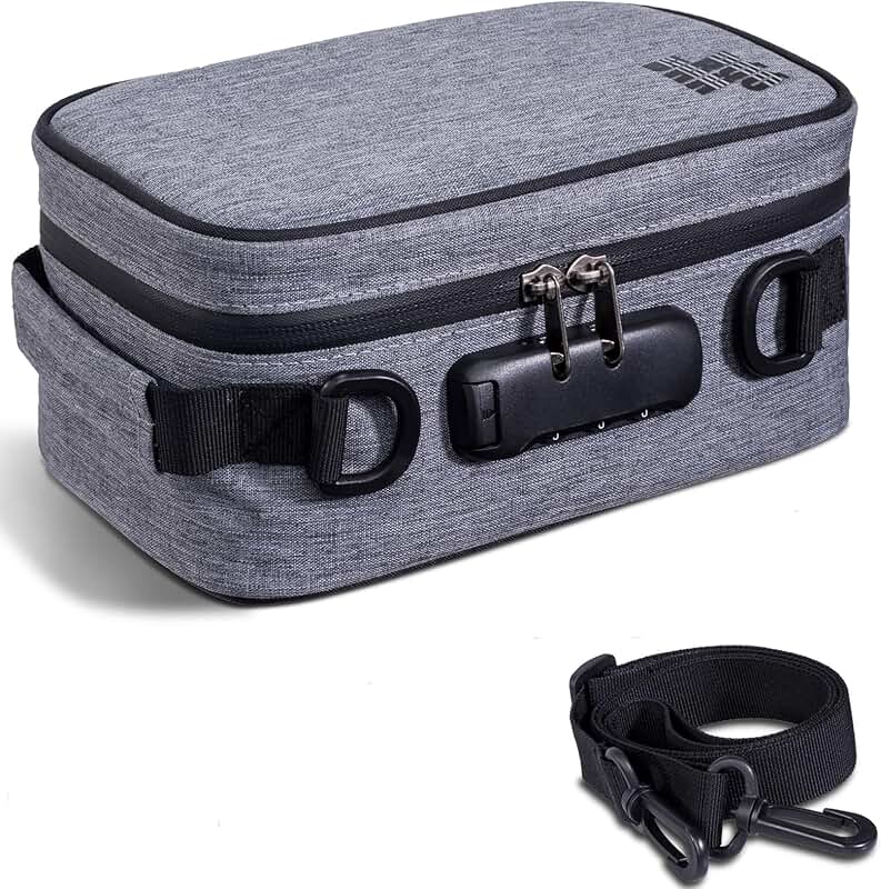 Travel makeup bag with lock and adjustable dividers