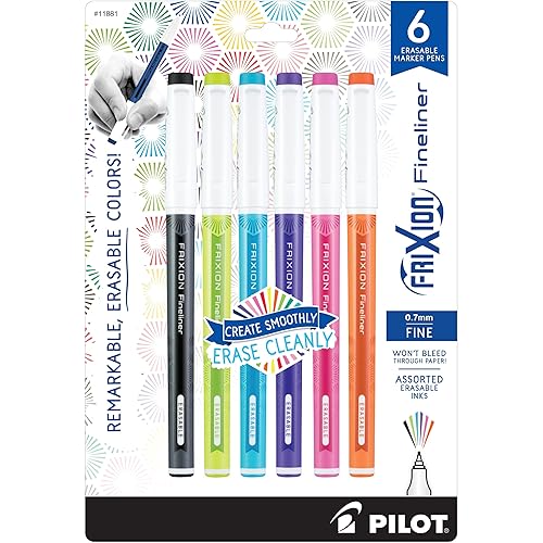 Set of 6 Erasable Fine Point Marker Pens in Vivid Colors