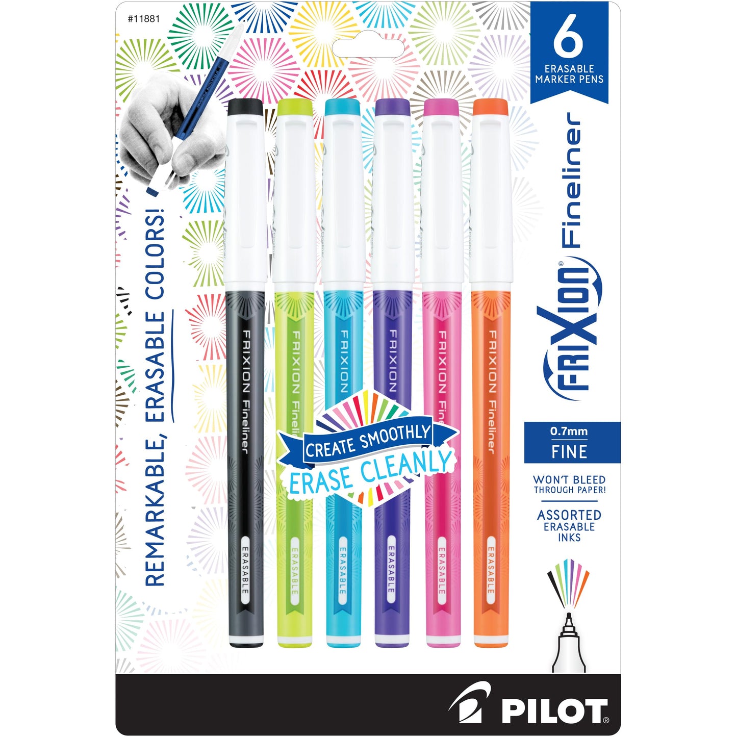 Set of 6 Erasable Fine Point Marker Pens in Vivid Colors