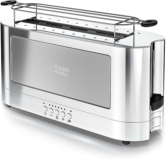 2-Slice Glass Accent Long Toaster in Silver