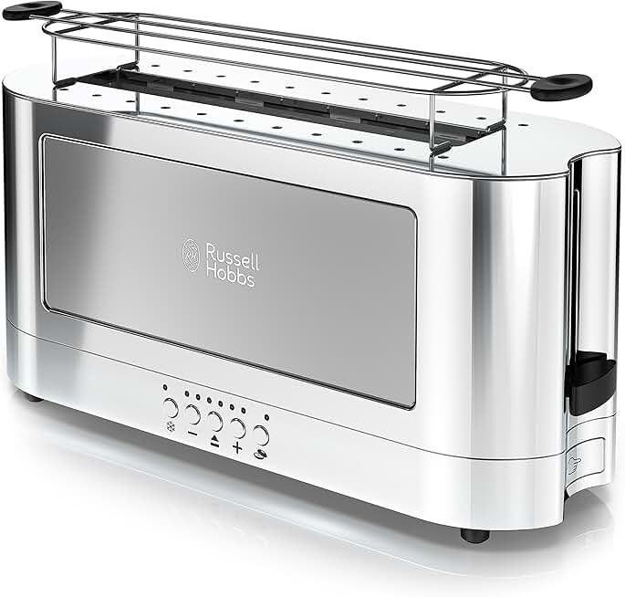 2-Slice Glass Accent Long Toaster in Silver