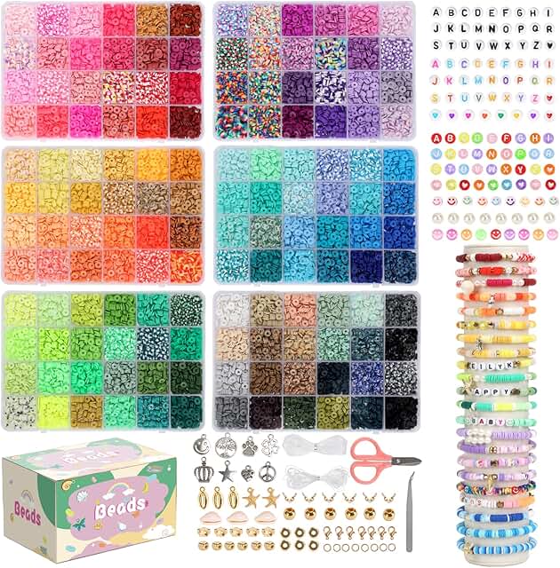 15000 Clay Beads Bracelet Making Kit with 144 Colors